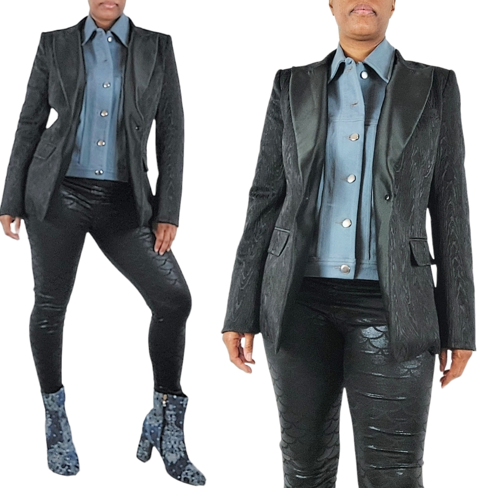 Veronica Beard Black Ashburn Moire Dickey Dark Academia Blazer Jacket